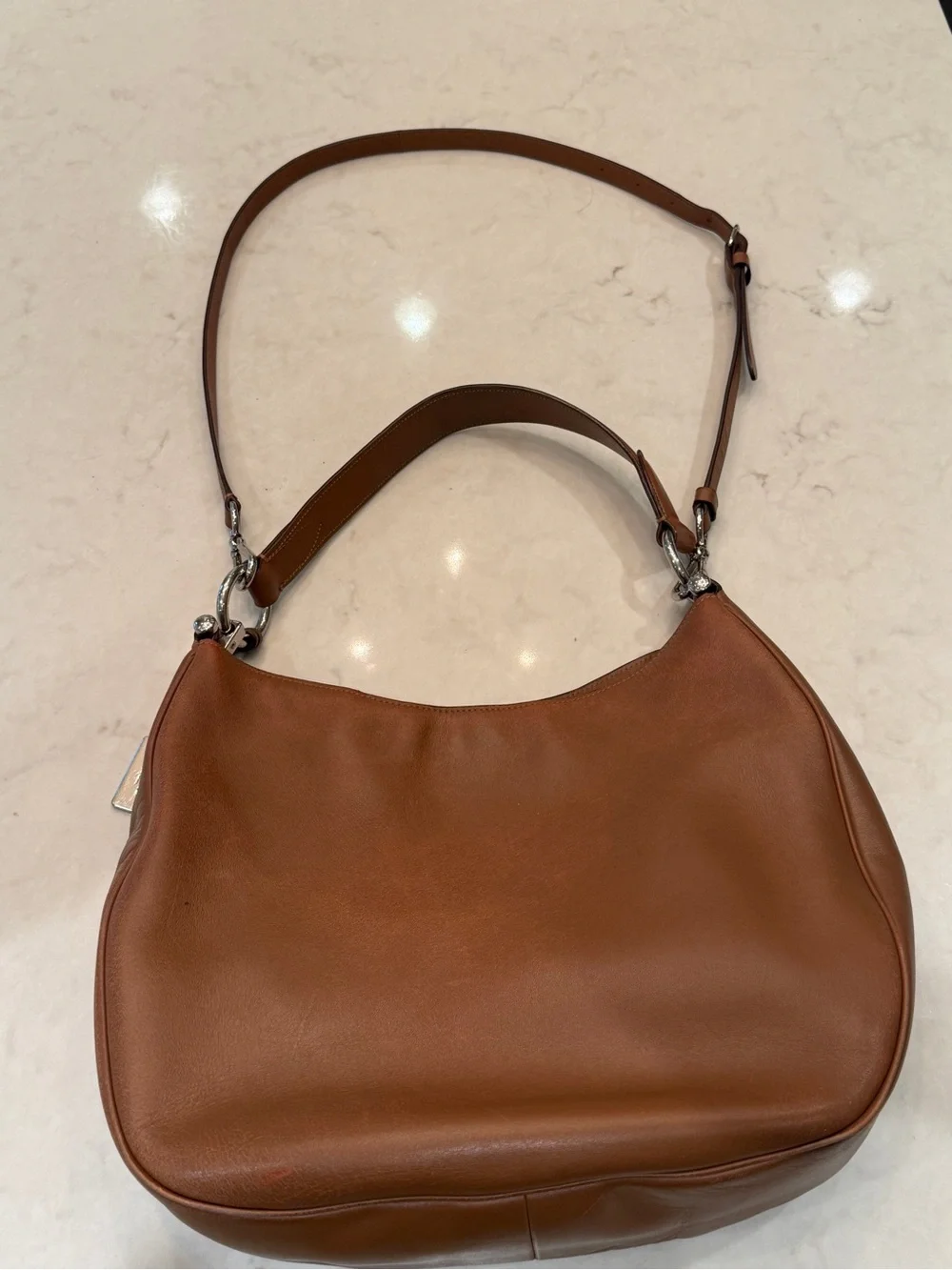 Coach Classic Brown Leather Shoulder Bag with dust jacket